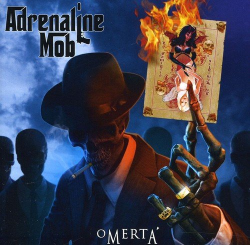 "Album cover featuring a skeleton in a suit holding a burning playing card."