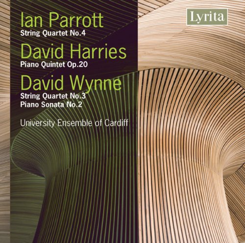 CD cover featuring abstract, curved, striped pattern with composer names and musical pieces listed.