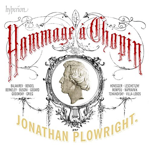 "Album cover with ornate design, featuring a cameo of Chopin's profile."