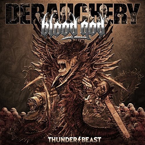 "Album cover art featuring a monstrous creature with sharp teeth and metal limbs."