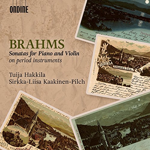 CD cover with vintage postcards and "Brahms" title on a beige background.