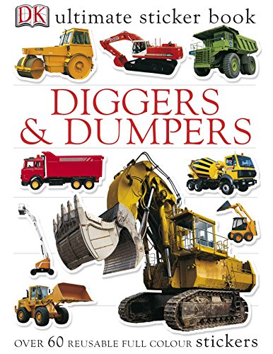 "Children's sticker book cover featuring various construction vehicles and 'Diggers and Dumpers' title."