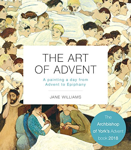 "Book cover with 'The Art of Advent' title, featuring nativity scene illustrations."