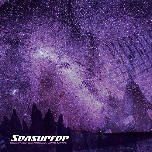 A vinyl record cover featuring a purple galaxy with silhouetted mountains and text.