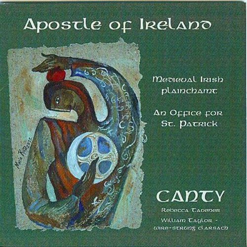 "CD cover with abstract artwork and Celtic design on a green background."
