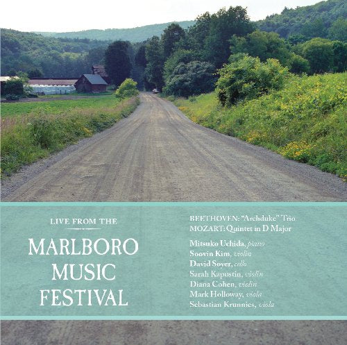 A dirt road leads to a barn, with text "Marlboro Music Festival" below.