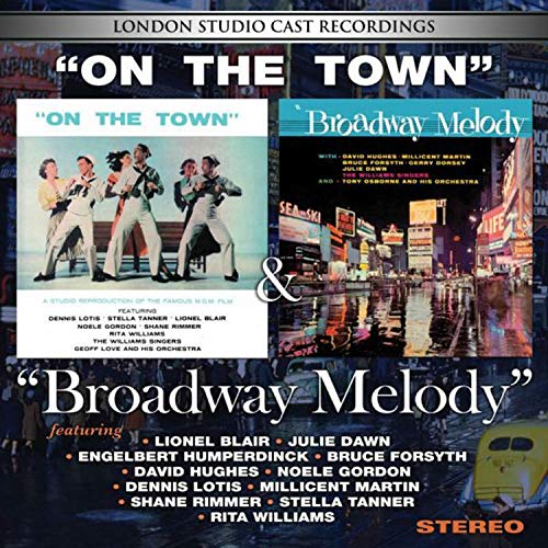 "CD cover featuring 'On The Town' and 'Broadway Melody' album artwork with performer list."
