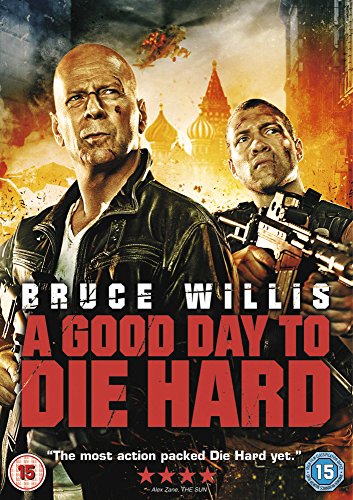 "A Good Day to Die Hard DVD cover featuring Bruce Willis and another man."