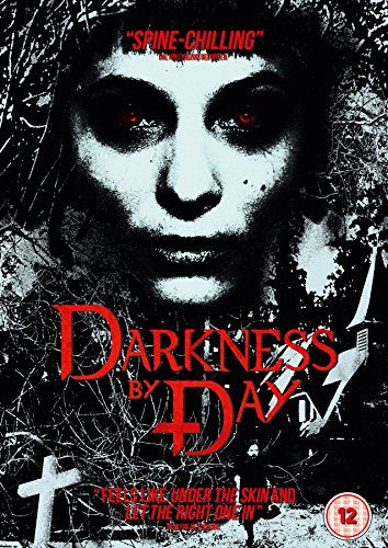 DVD cover for "Darkness By Day" featuring a woman's face with glowing red eyes.