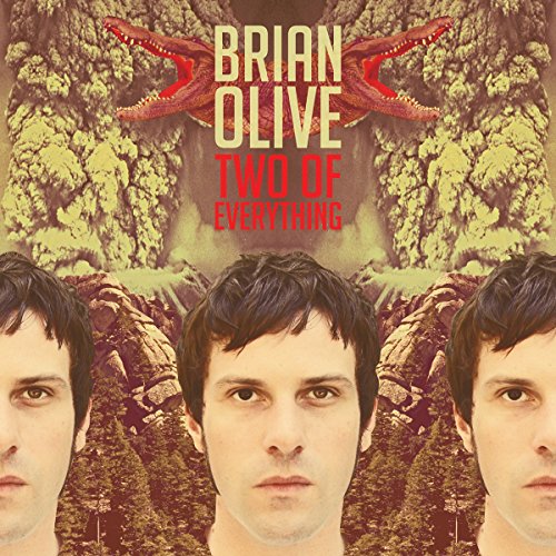 "Album cover with three identical male faces and red tentacles, forest background."