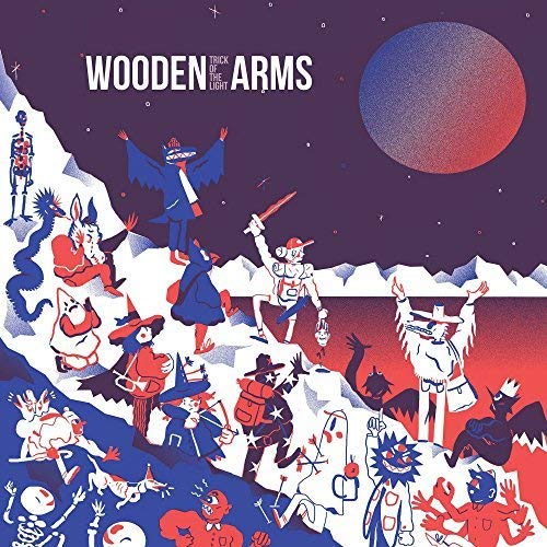 "Album cover art featuring cartoon characters on snowy mountains under a red planet."
