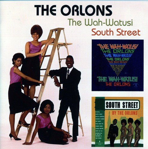 "CD cover featuring The Orlons, a man and three women posing with a ladder."