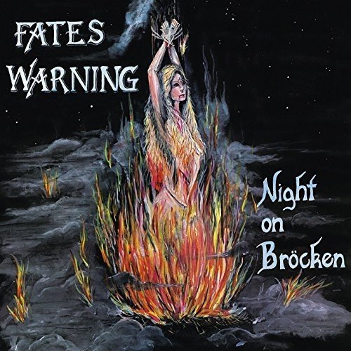 "Fates Warning vinyl album cover featuring a woman surrounded by flames, holding a dagger."