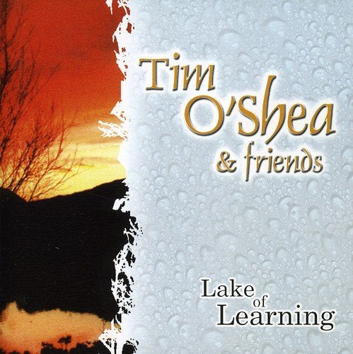 "CD cover art with torn edge, sunset scene, and water droplets, titled 'Lake of Learning'."