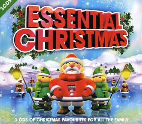 "Christmas CD cover featuring cartoon Santa and elves on a snowy landscape."