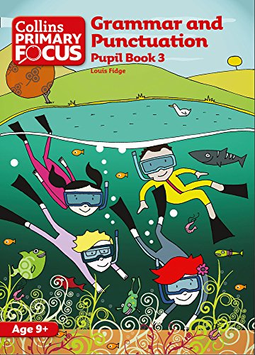 "Book cover with cartoon children snorkeling, surrounded by fish, with title 'Grammar and Punctuation'."