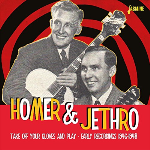 "Homer & Jethro album cover with two men holding mandolins, red and black background."