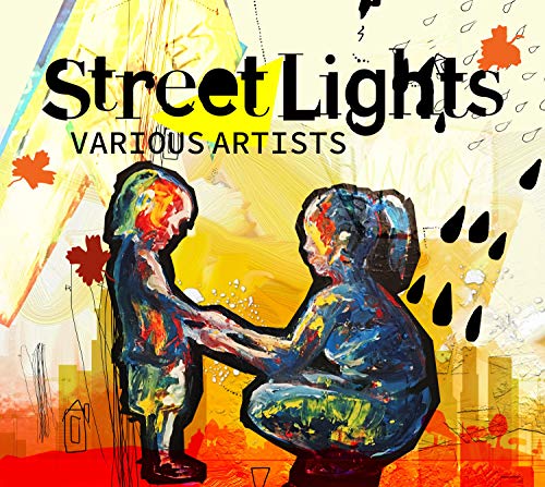 "Album cover art: two abstract figures, one kneeling, against a yellow and red background."