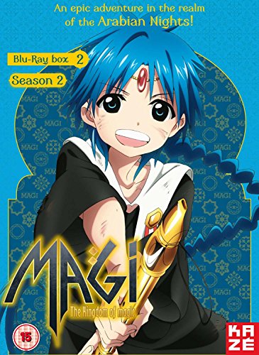Blue-haired anime character holding a gold staff on a blue background Blu-ray cover.