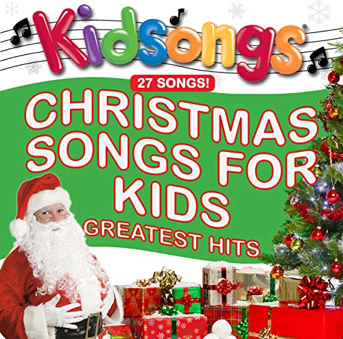 Kidsongs Christmas CD cover with Santa, gifts, and a decorated tree.