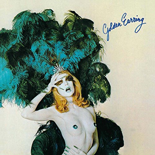 "Album cover featuring a blonde woman with a feathered headdress and bare torso."