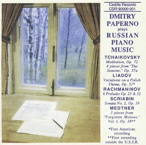 "Dmitry Paperno plays Russian Piano Music" CD cover featuring a serene window scene.