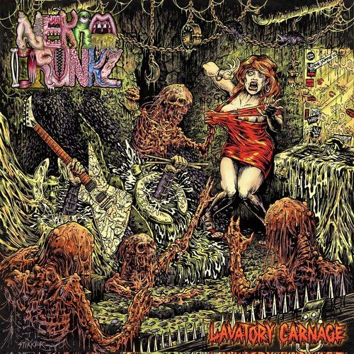Album cover art: a woman in a red dress surrounded by grotesque, zombie-like creatures.