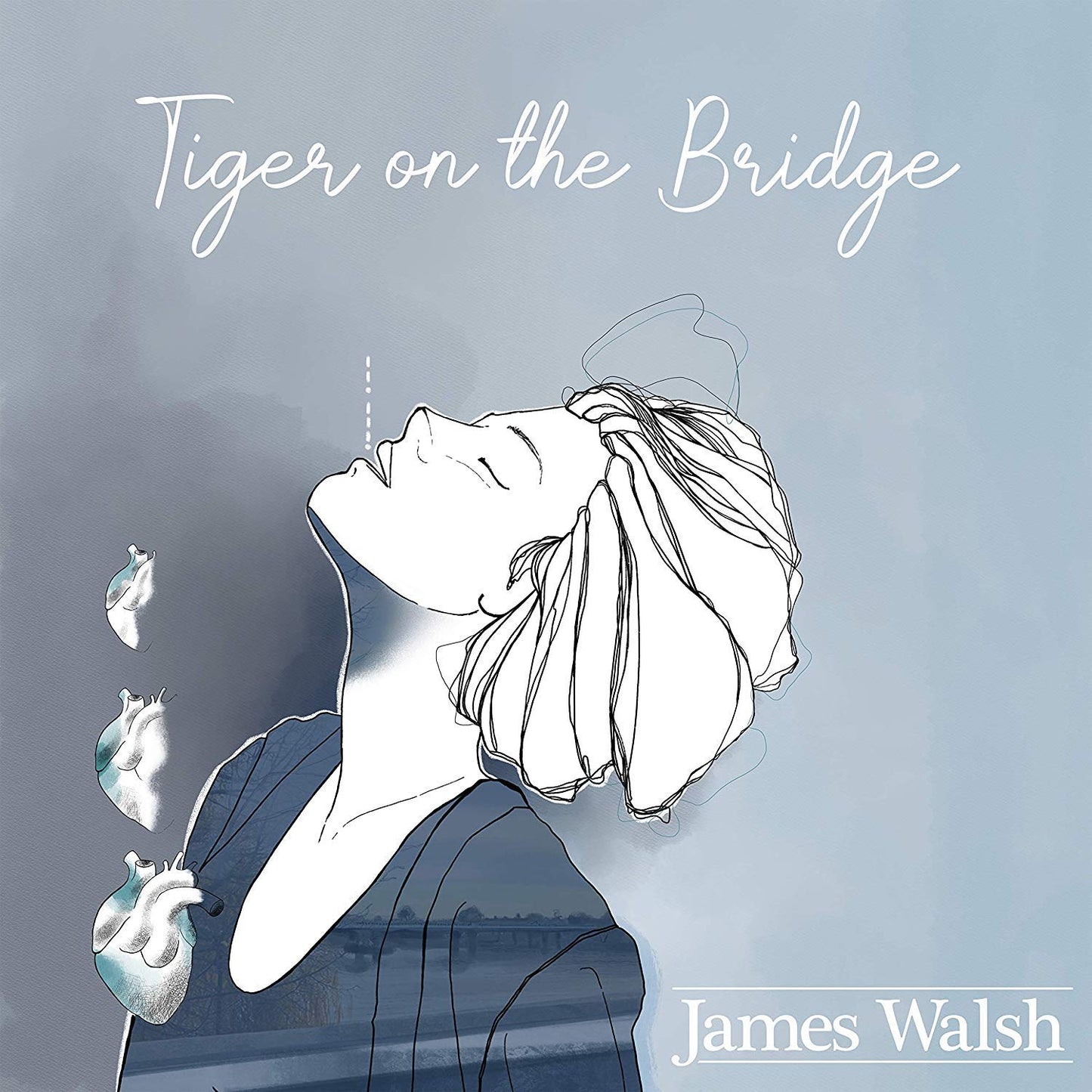 "Album cover art: illustration of a man exhaling smoke rings against a blue background."