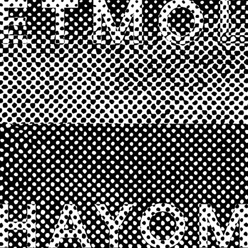 Black and white halftone pattern with "ETMOL" and "AYOV" text at top and bottom edges.