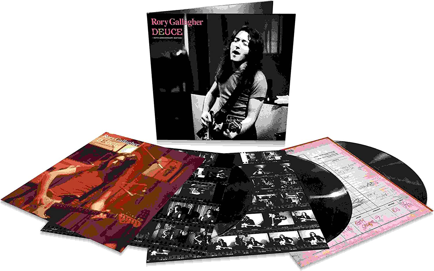 Rory Gallagher vinyl record album "Deuce" with booklet and discs on a white background.