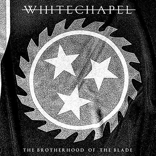 Whitechapel album cover with three stars in a gear-like design on black background.