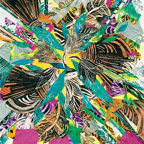 A vibrant, abstract album cover featuring a colorful, feather-like pattern in various hues.