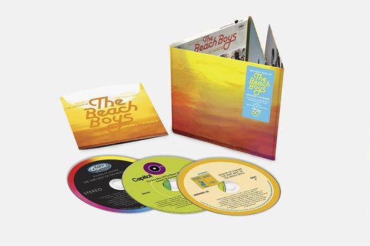 Beach Boys CD box set with three discs and yellow packaging.