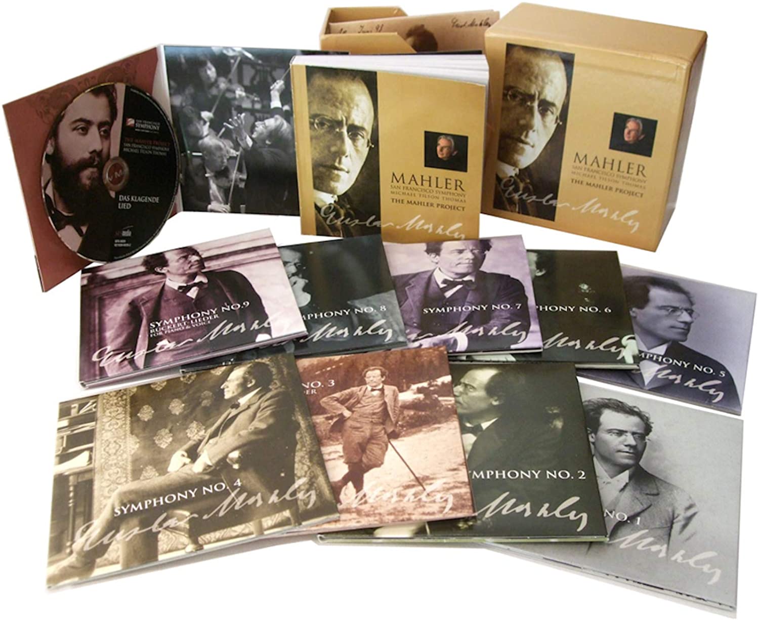 Yellow CD cover with sepia-toned portrait and signature of Gustav Mahler, and a smaller headshot.