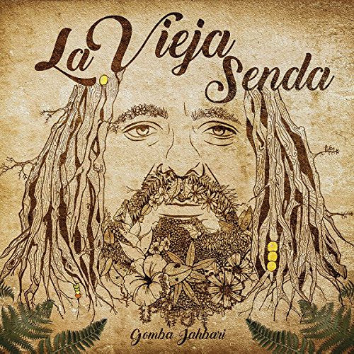 The image depicts a sepia-toned album cover featuring a man's face surrounded by roots and foliage. Alt text: "Album cover with a man's face, roots, and foliage in sepia tone."