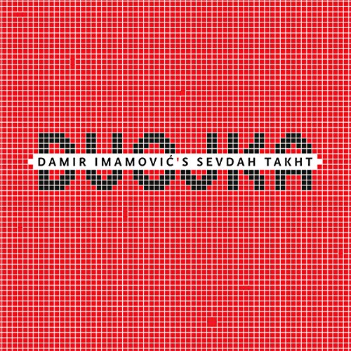 Red vinyl record cover with mosaic pattern and black and white text overlay.
