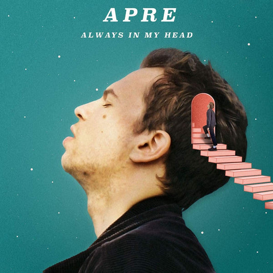 "Album cover featuring a man with a staircase emerging from his head."