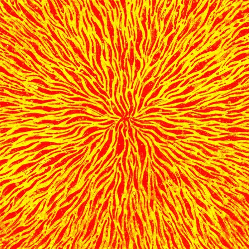 The image depicts a vibrant red and yellow abstract design. Alt text: Red and yellow radial pattern on a CD cover.