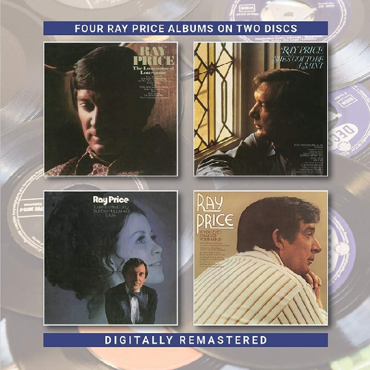 Ray Price CD cover with four album covers and vinyl discs in the background.