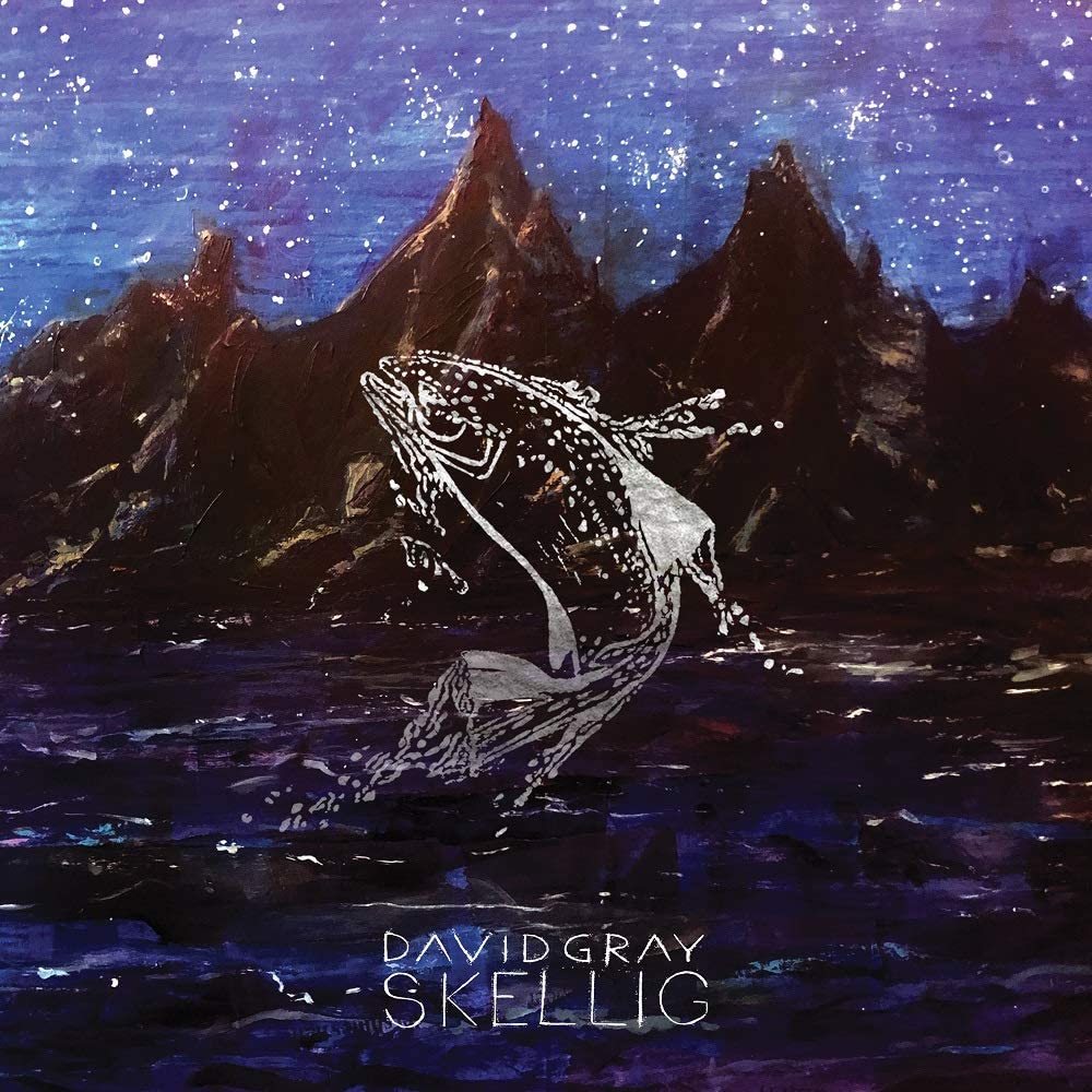 The image depicts a CD cover for David Gray's "Skellig". #### Alt Text "Album cover art featuring a fish jumping from dark water with mountains behind."