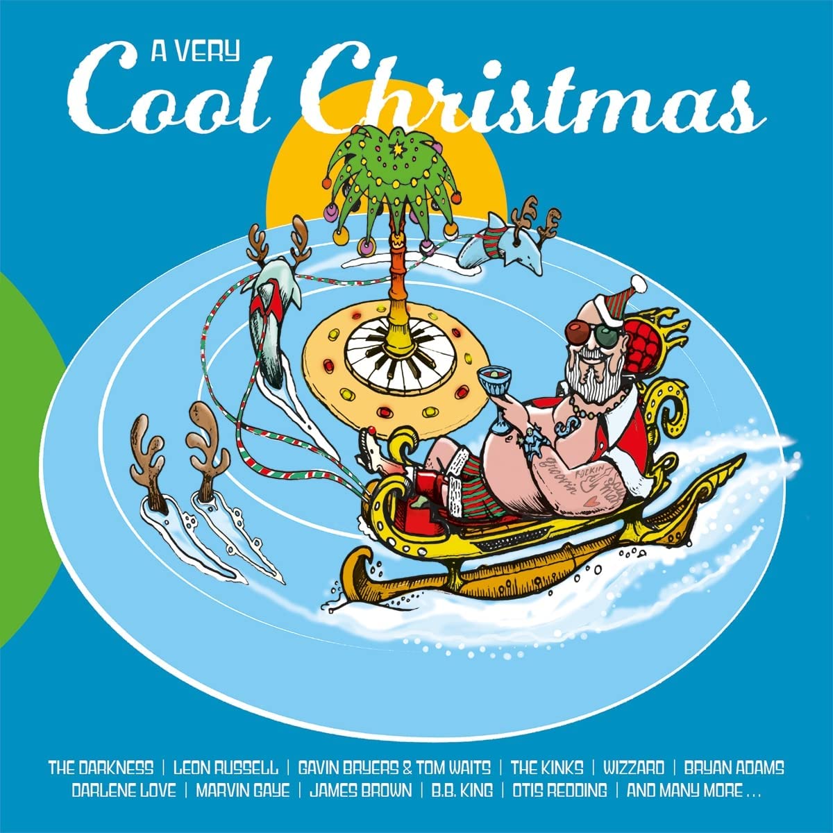 "A Very Cool Christmas" vinyl album cover featuring cartoon Santa on a flying saucer.