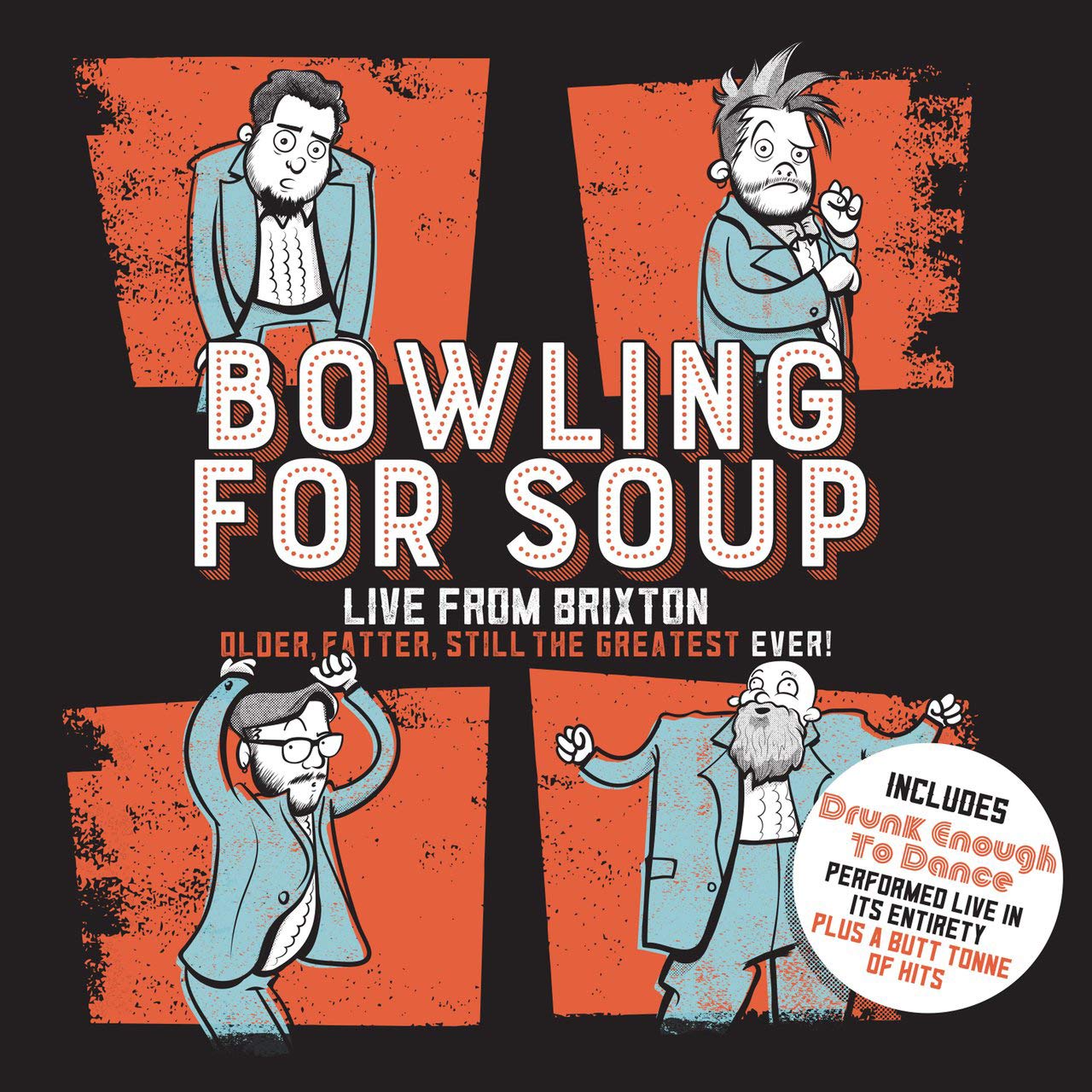 "Bowling For Soup concert DVD cover featuring cartoon band members on a black background."