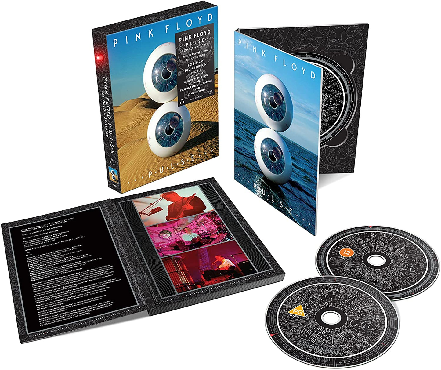 Pink Floyd P.U.L.S.E. Blu-ray case and discs on a white background.
