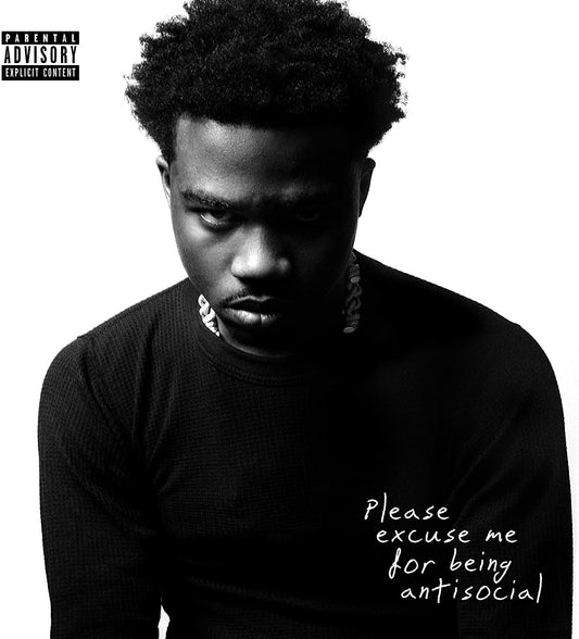 Black and white album cover with a man in a dark shirt.