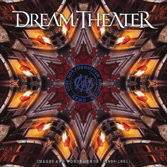 "Dream Theater album cover with kaleidoscope design and blue circular logo, white text."