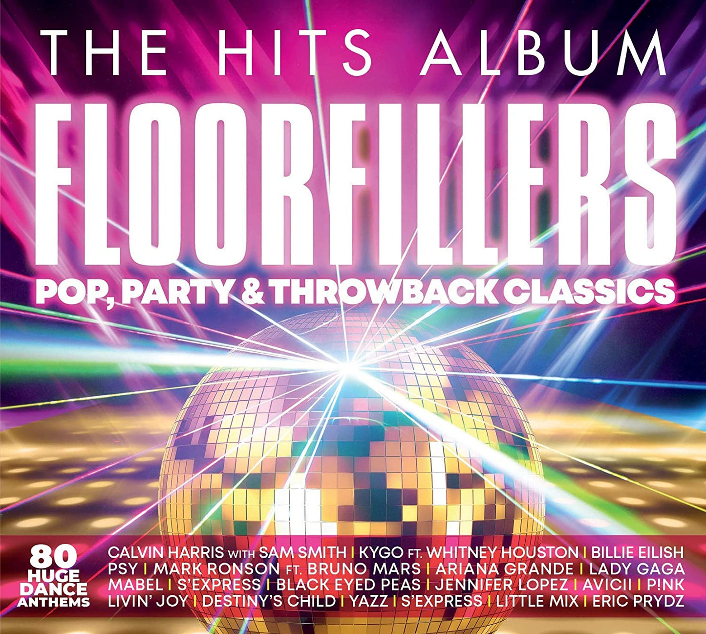 "CD cover with disco ball and 'FLOORFILLERS' title in bold white font."