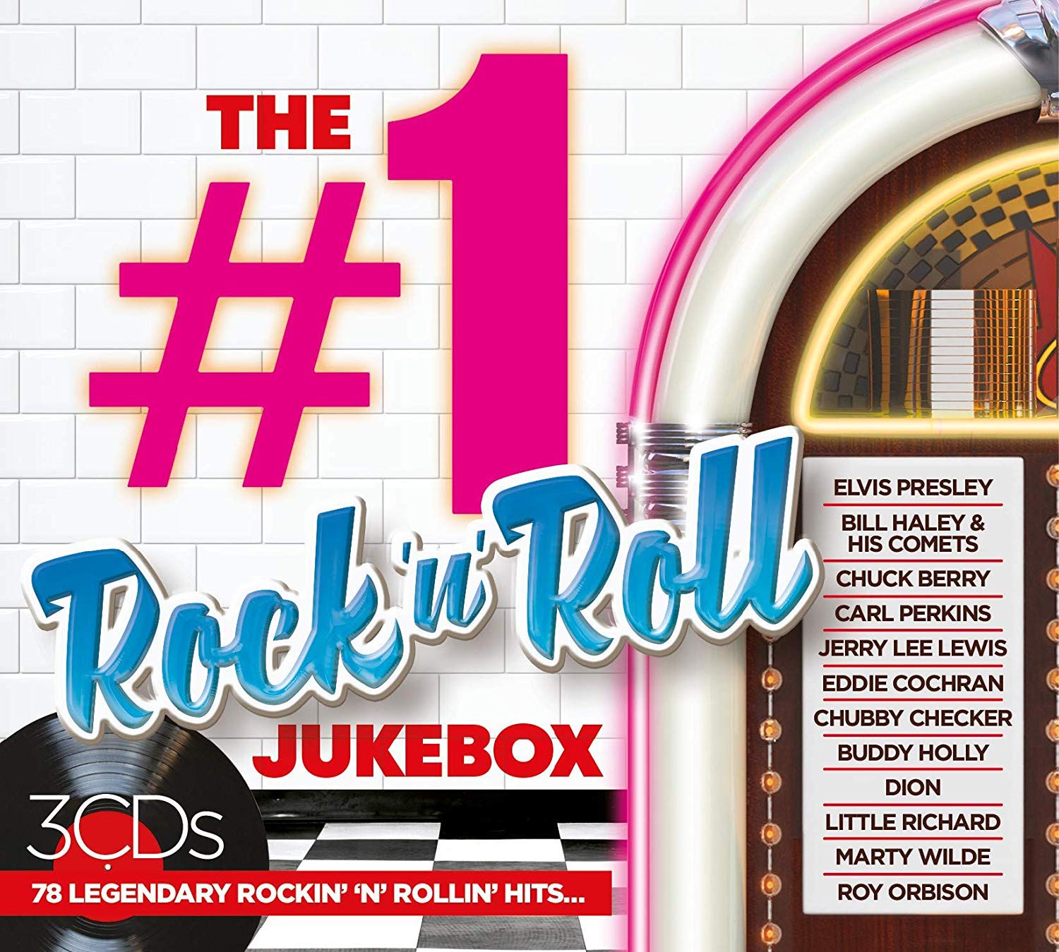 "CD cover with jukebox and vinyl, featuring artist names and 'Rock 'n' Roll' text."
