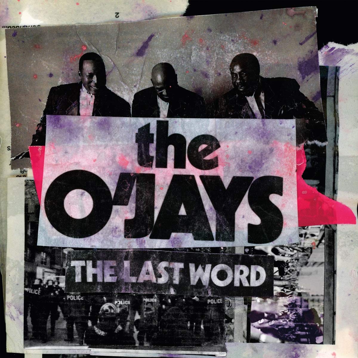 "Album cover for 'The O'Jays - The Last Word' with collaged black and white photos."