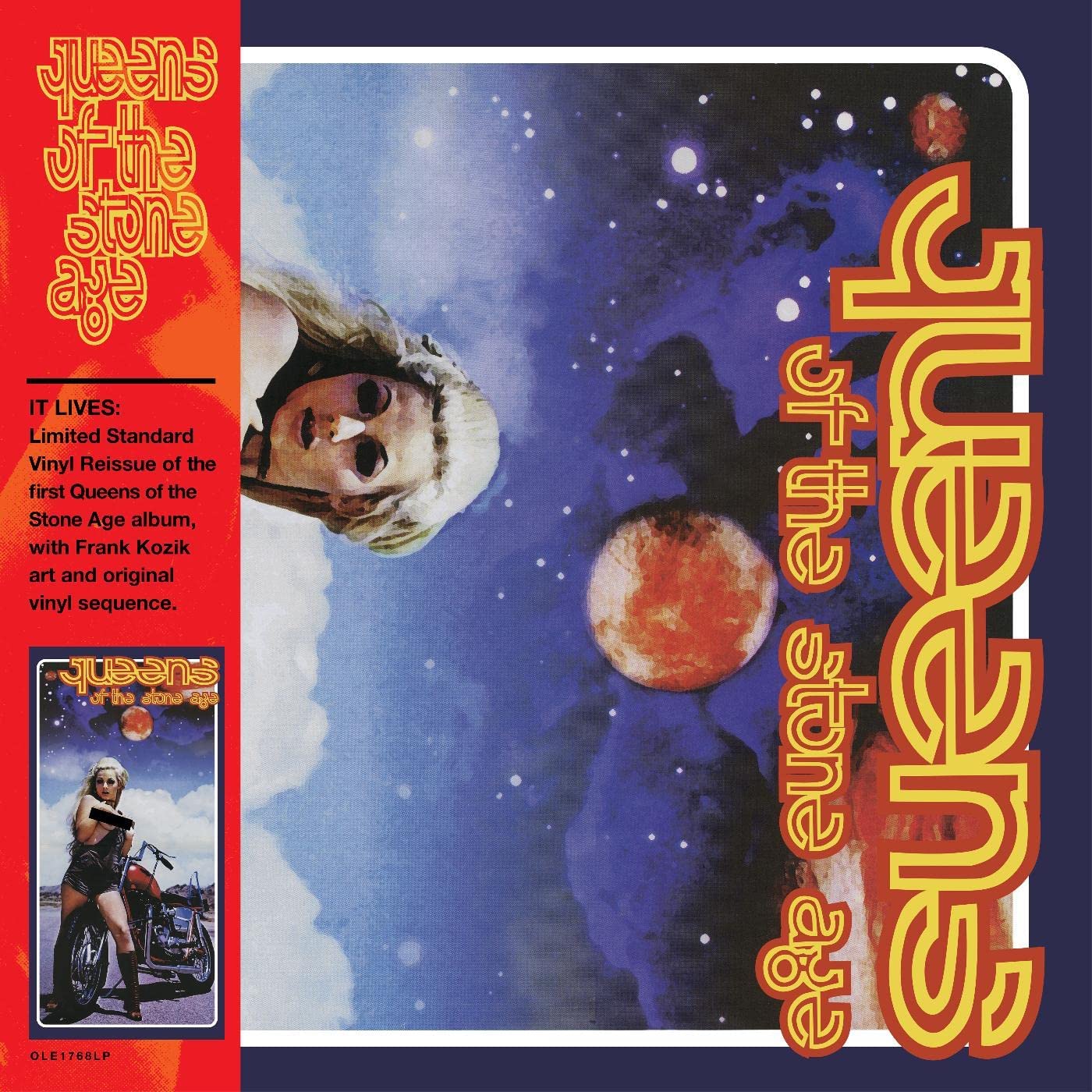 "Album cover with blonde woman in clouds, red planet, and 'Queens of the Stone Age' text."