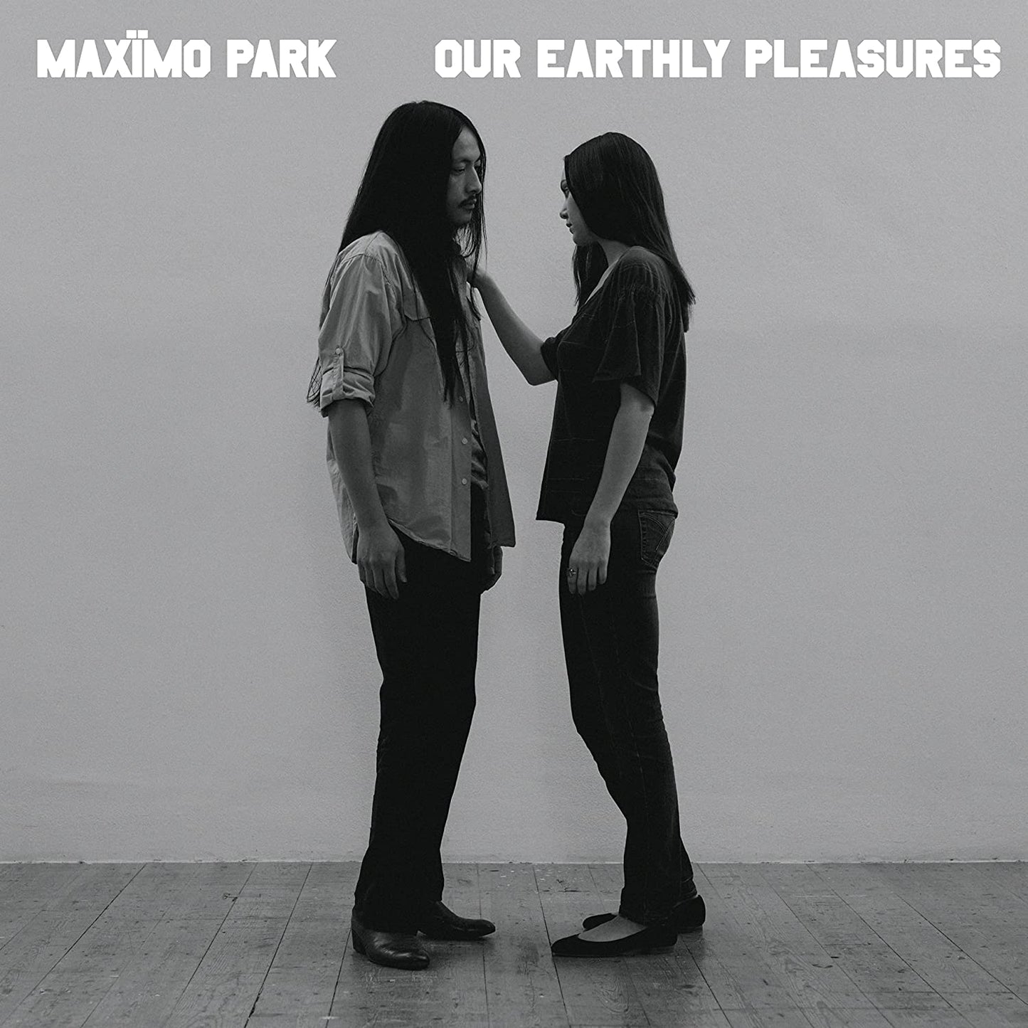 "Clear vinyl record with black and white album cover featuring two women facing each other."